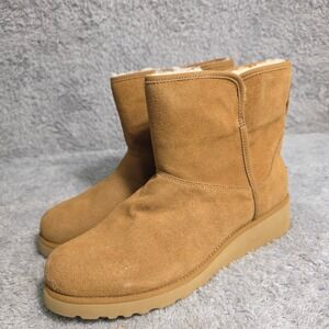 UGG Classic Kristin Chestnut Suede Platform Shearling Boots Women 11 NEW